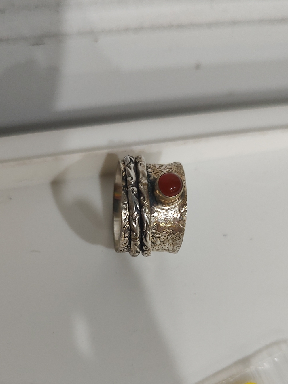 Silver Carnelian Spinner Ring 9.5